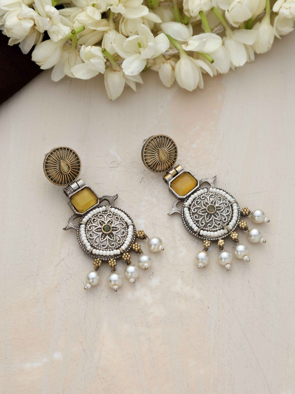 trueBrowns Silver Gold Tone Meenakari Pearl Drop Earrings - Distacart
