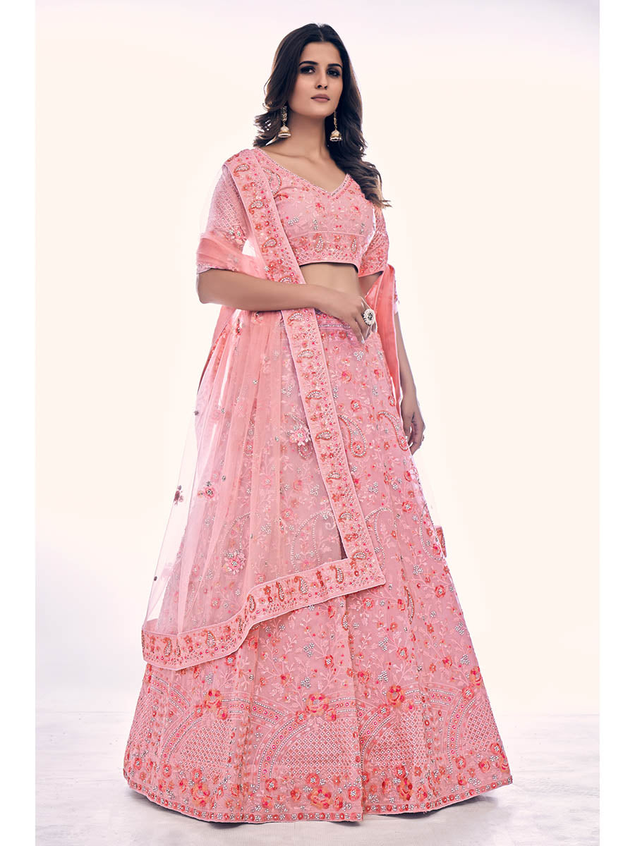 Myra Pink Soft Net Embroidered Designer Lehenga Choli
