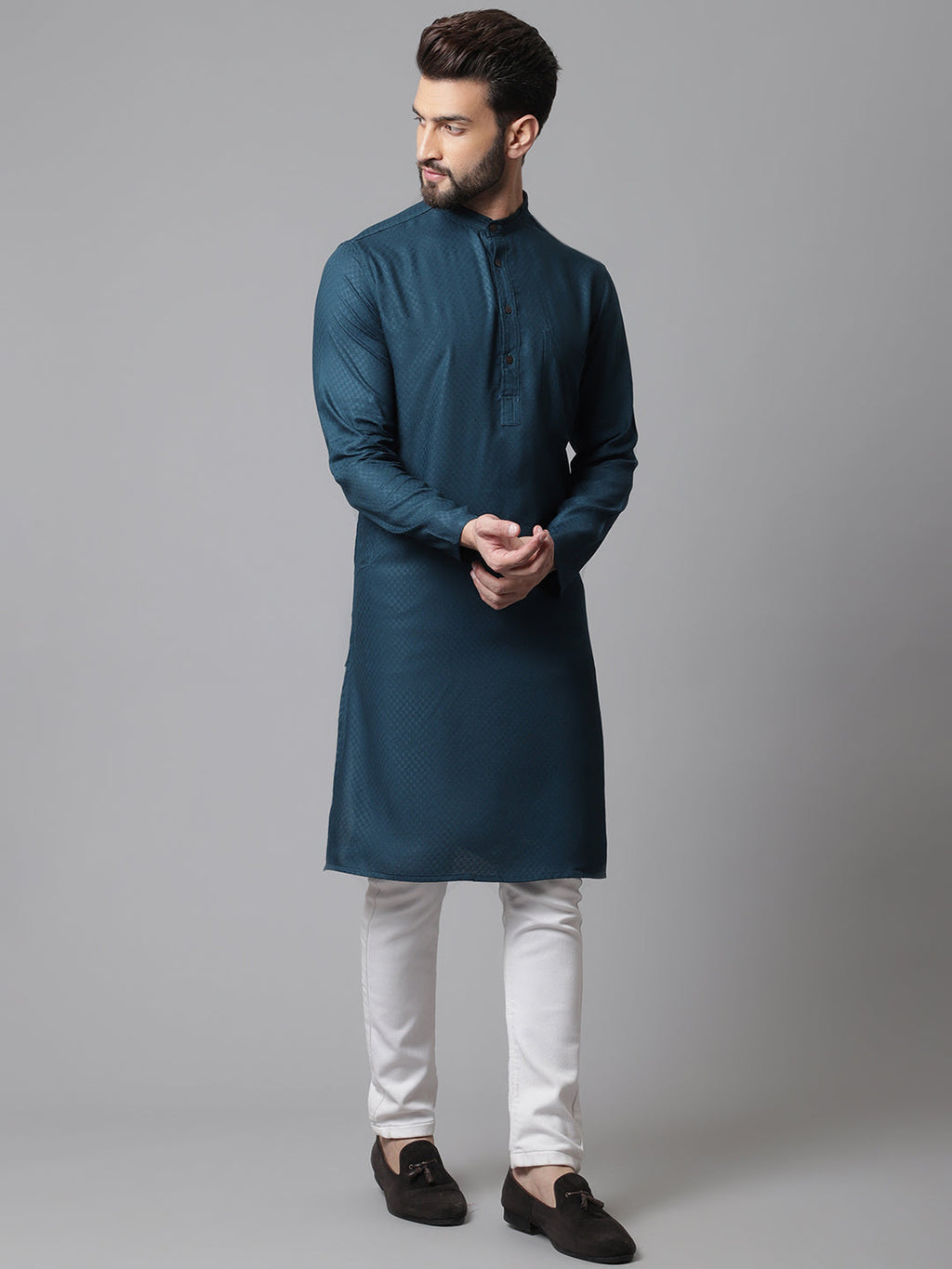 Even Apparels Green Kurta With Band Collar - Distacart