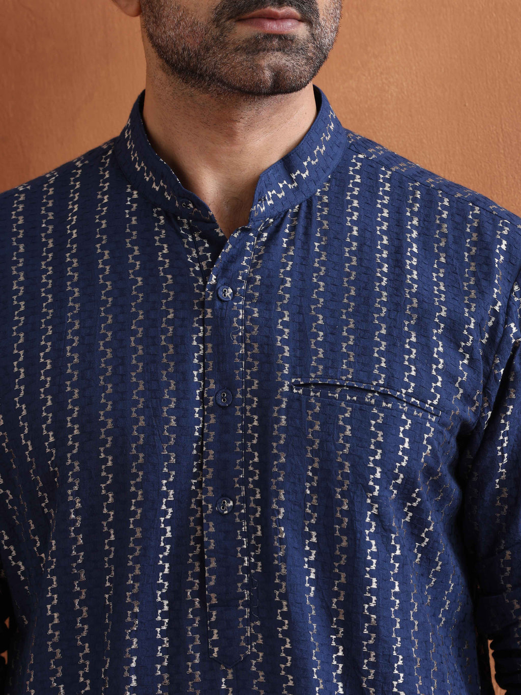 trueBrowns Men's Blue Cotton Dobby Kurta