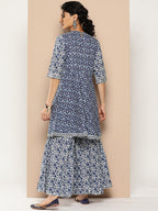 KSUT (House of Varanga) Indigo And White Floral Printed Flared Kurta Sharara Set - Distacart