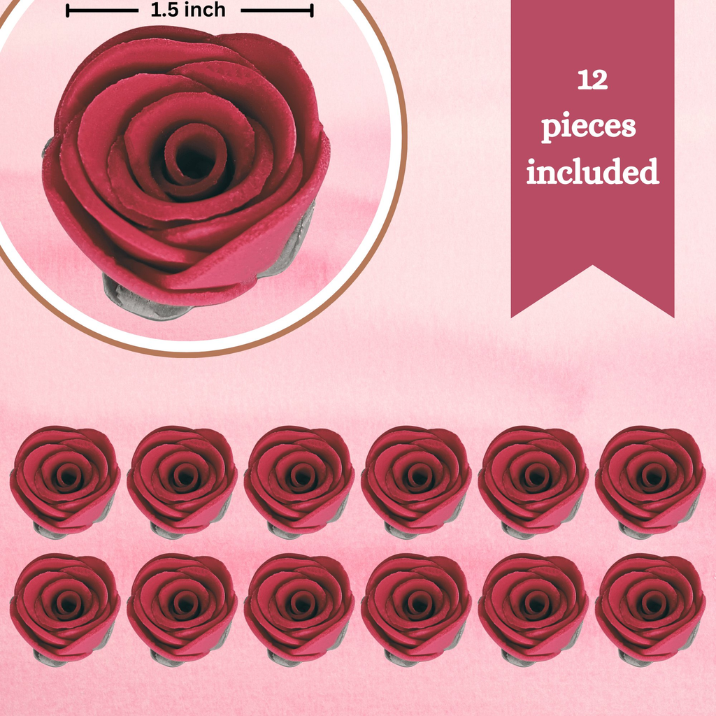 sugar roses for cake cupcake decoration burgundy 120 gms