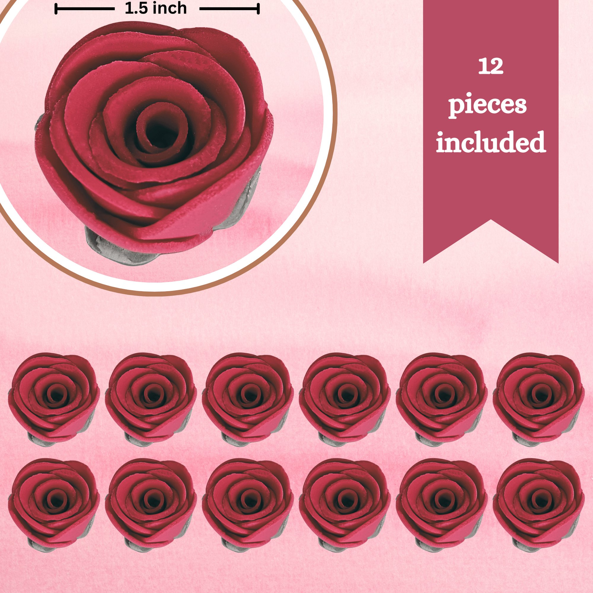 sugar roses for cake cupcake decoration burgundy 120 gms