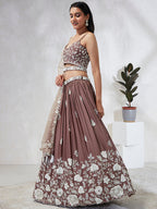 House of Panchhi Rose Gold Pure Georgette Sequins And Thread Embroidery Lehenga Choli & Dupatta