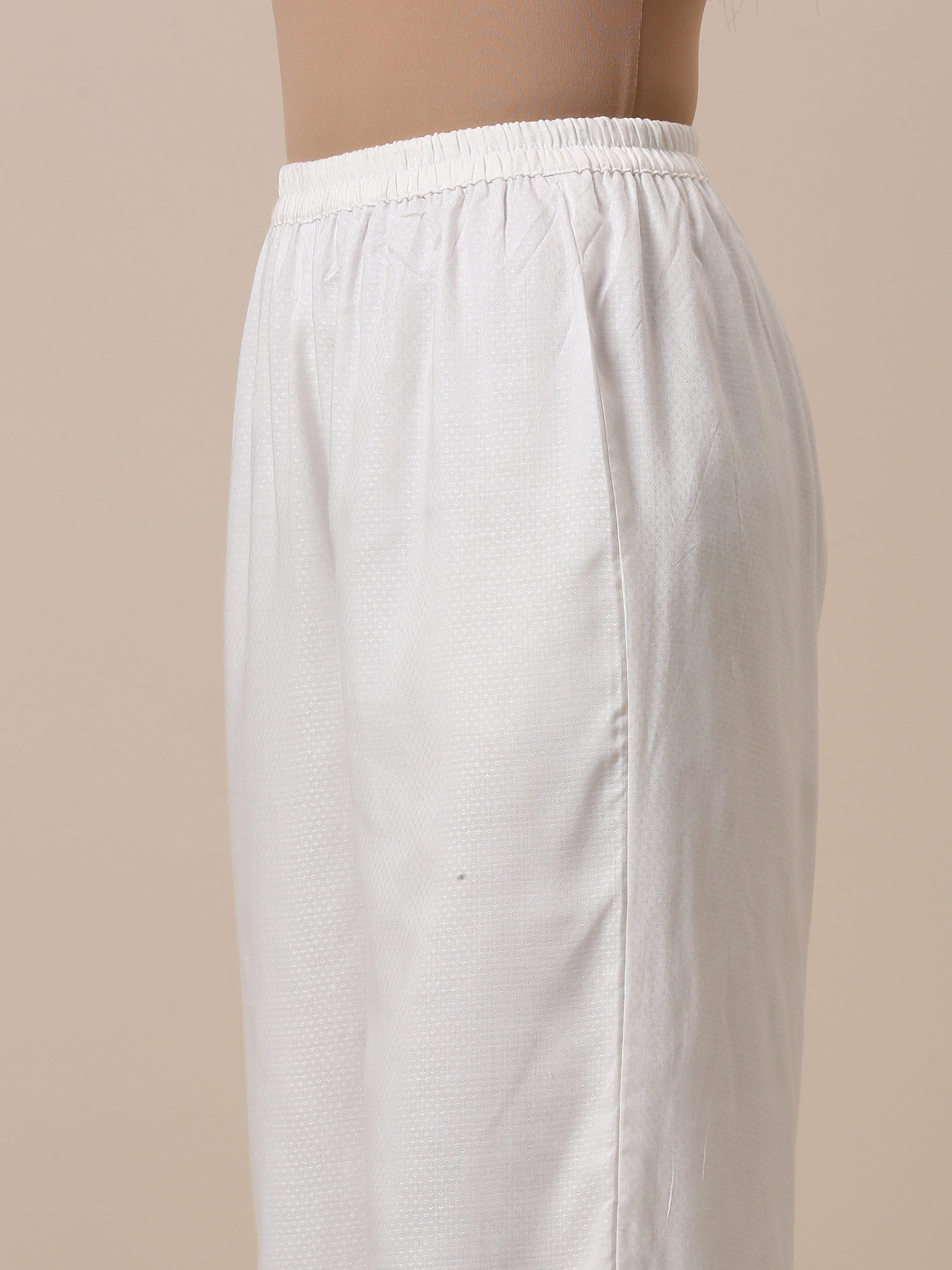 trueBrowns Cotton White Textured Curve Pant