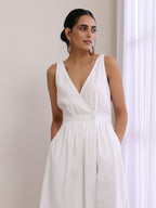 trueBrowns White Slub Texture Sleeveless Wrap Dress - Distacart