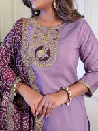 The52 Women's Gorgeous Viscose Embroidery Straight Kurta with Pant And Dupatta Set - Distacart