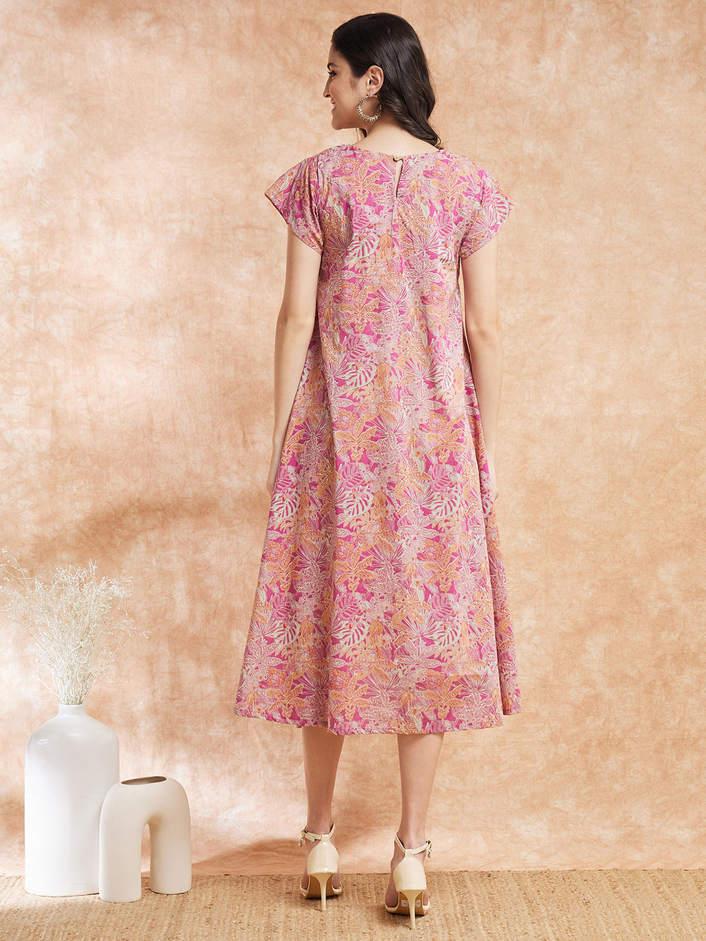 InWeave Women's Pink Coral Floral Print A Line Dress - Distacart