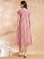 InWeave Women's Pink Coral Floral Print A Line Dress - Distacart