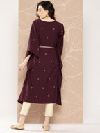 Ahalyaa Women Floral Printed Flared Sleeves Belted Detail Crepe Kaftan Kurta - Distacart