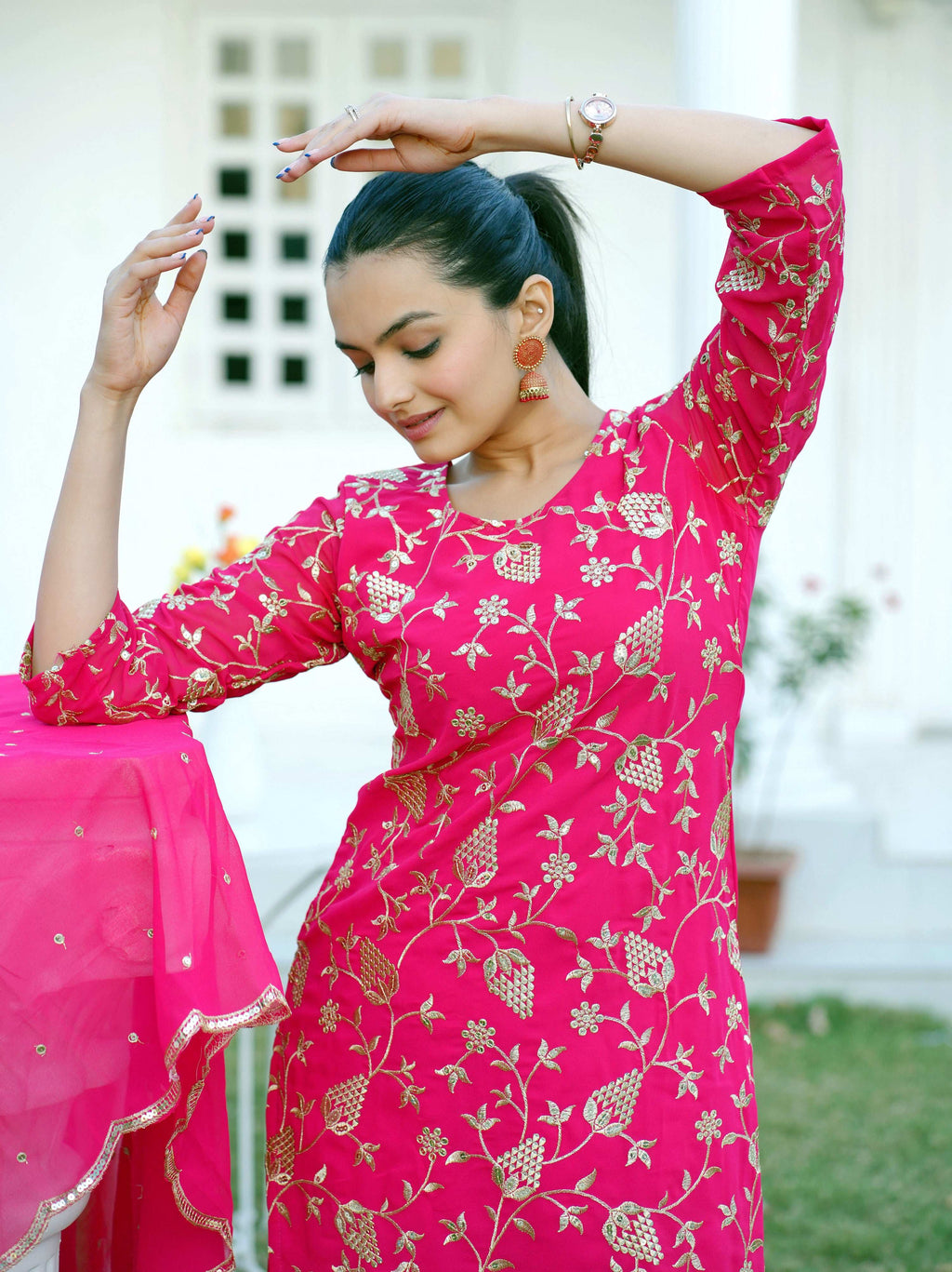 Yash Enterprise Trendy Foux Georgette Embroidery Red Readymade Salwar Suit - Distacart