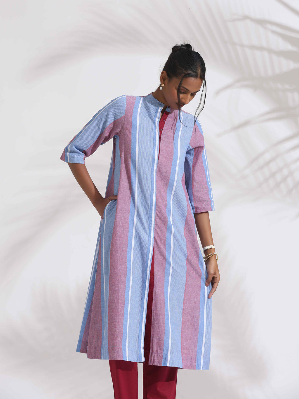 trueBrowns Blue Cotton Stripe Straight Kurta Set - Distacart