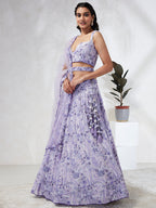 House of Panchhi Lavender Georgette Sequins And Thread Embroidery Lehenga Choli & Dupatta