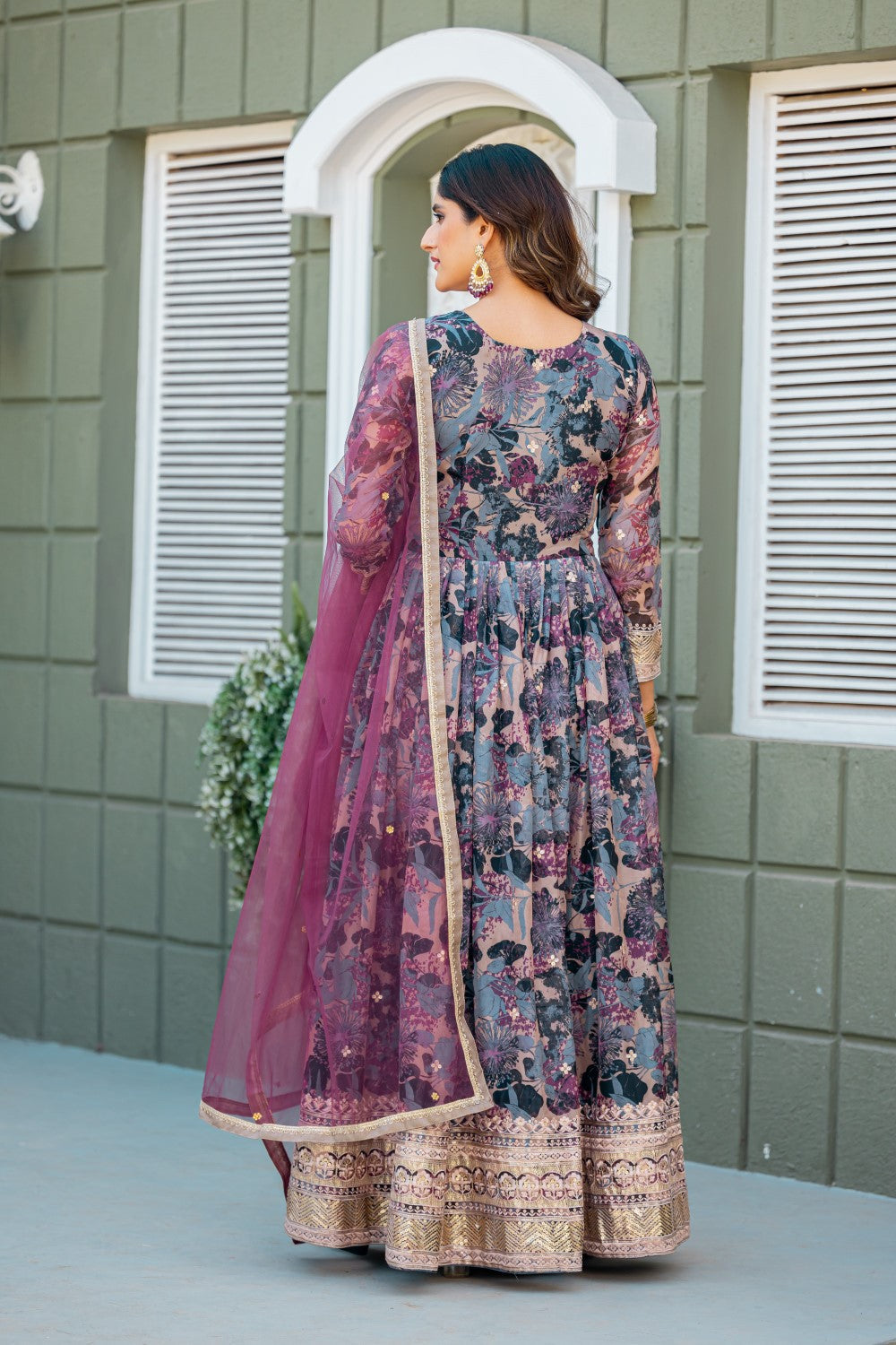 Anaita Grey Tabby Silk Stitched Anarkali Suit With Thread & Sequence Work - Distacart