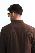 Xkind Men's Mocha Brown Fine Corduroy Regular Fit Shirt
