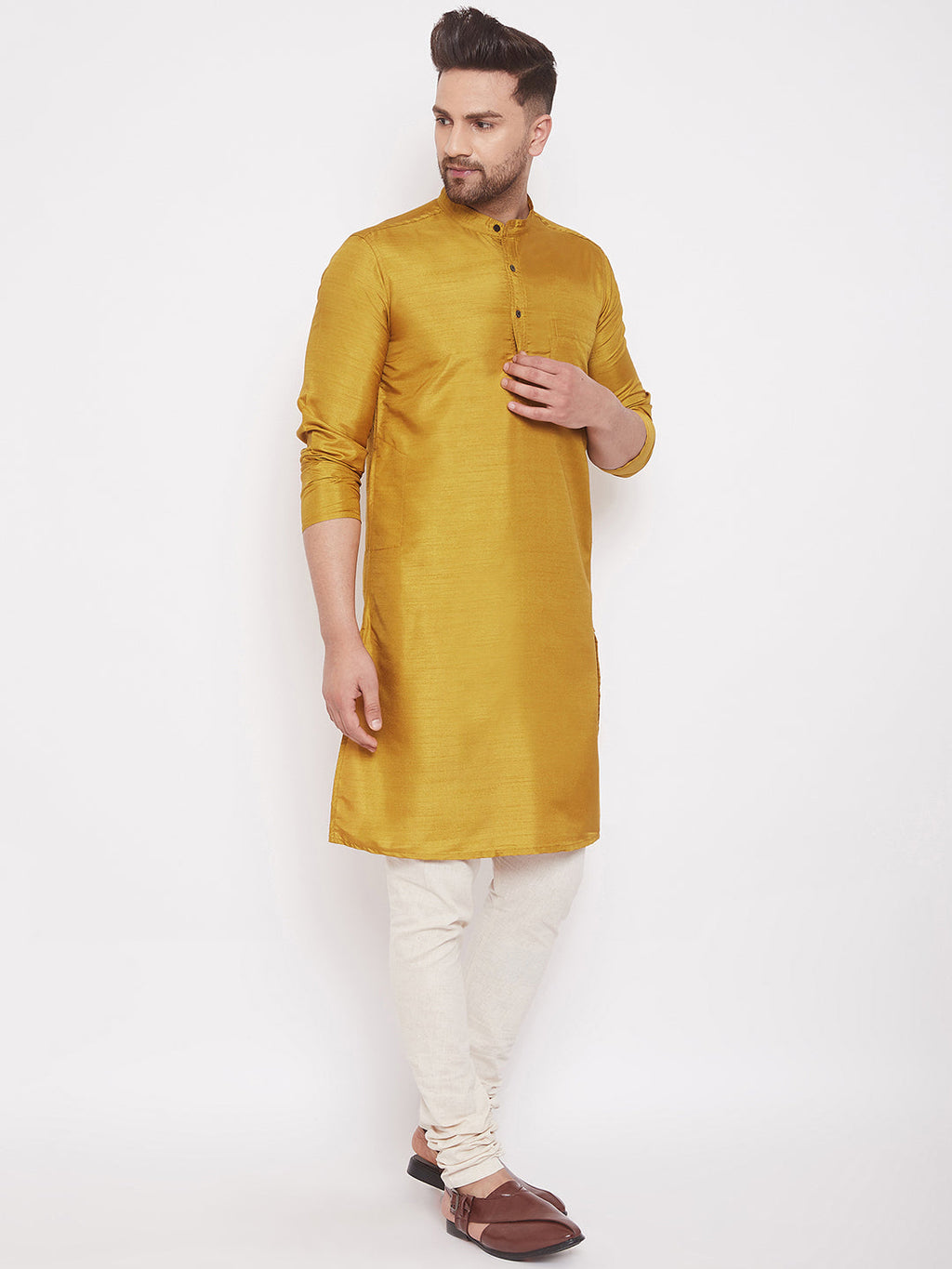 Even Apparels Beige Pure Cotton Kurta With Band Collar - Distacart