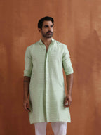 trueBrowns Men's Green Sequin Chanderi Kurta