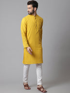 Even Apparels Yellow Pure Cotton Kurta With Band Collar - Distacart