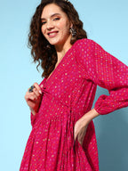 InWeave Women's Maroon Ethnic Print Wrapped Long Dress - Distacart
