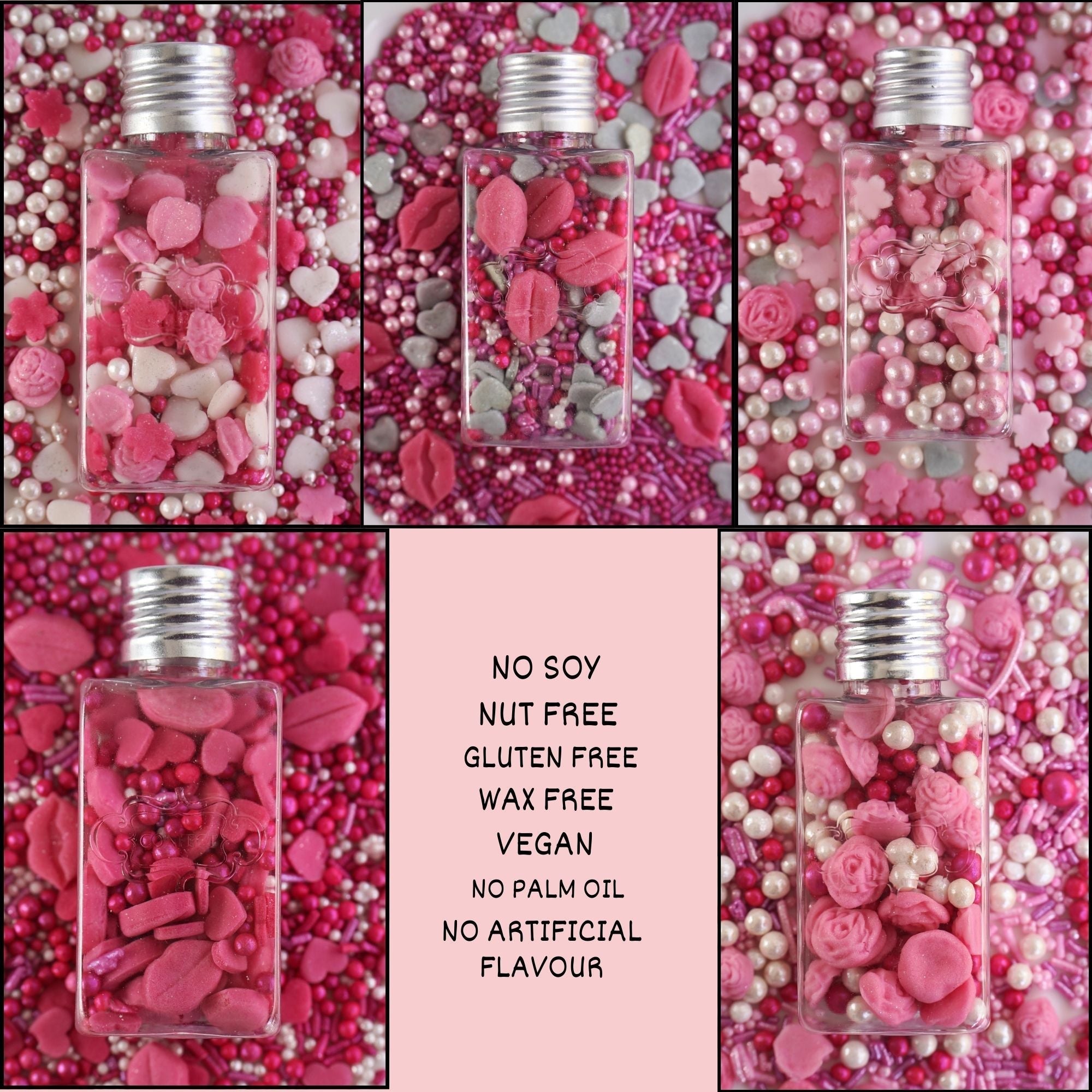 confect pink mini roses lips i silver hearts vermicelli and white pearls sprinkles for baking cake decorative mix pack of 5