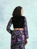 trueBrowns Black Printed Sleeve Velvet Blouse