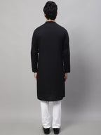 Even Apparels Black Pure Cotton Kurta With Band Collar