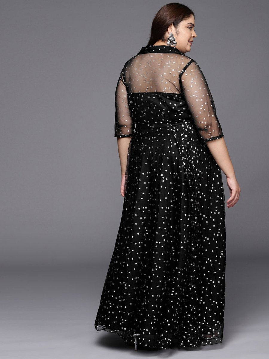 Ahalyaa Plus Size Printed Net V-neck Maxi Ethnic Dress - Distacart