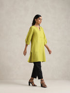 trueBrowns Green Cotton Blend Short Kurta - Distacart