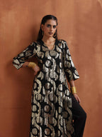 trueBrowns Black Metallic High Slit Kurta Set - Distacart