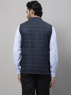Even Apparels Men's Blue Nehru Jacket With Welt Pockets