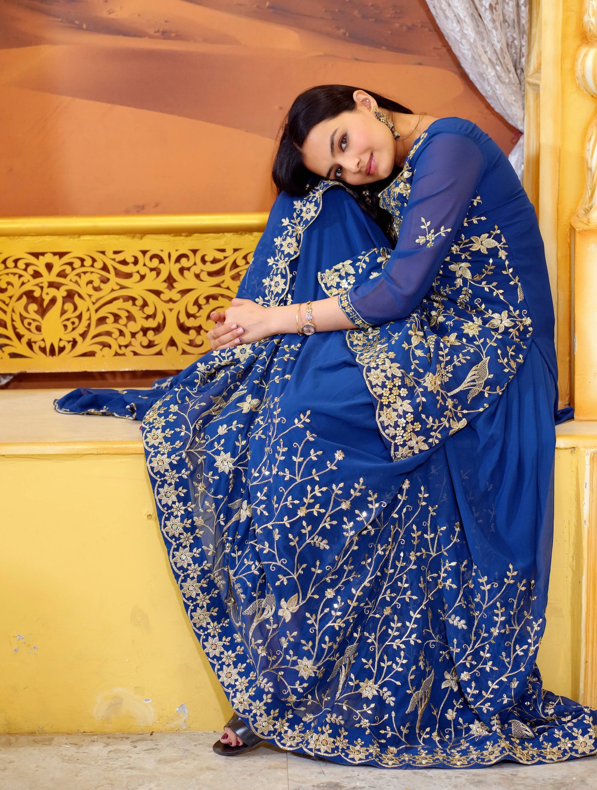 Yash Enterprise Trendy Fox Georgette Sequence Embroidery Readymade Blue Salwar Suit - Distacart