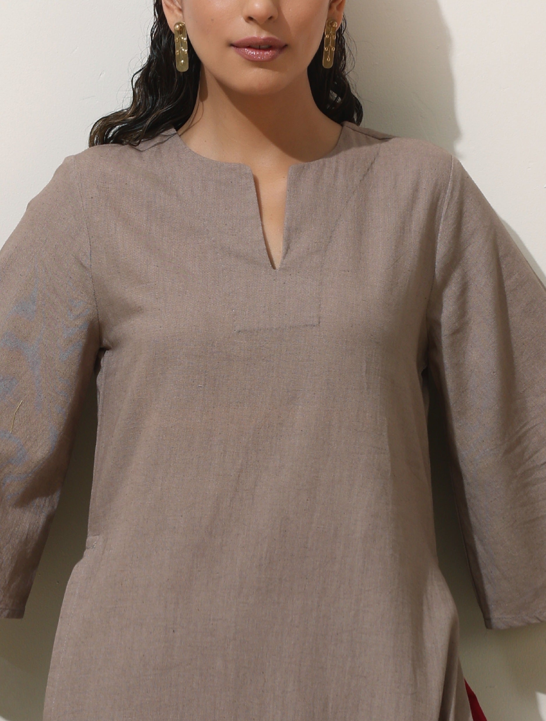 trueBrowns Grey Cotton Linen Kurta Pant Set - Distacart