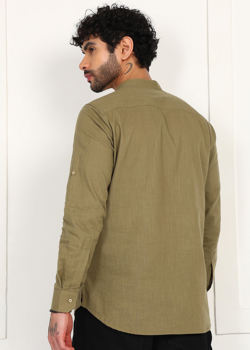 Fabmade Olive Root Linen Short Kurta