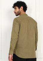 Fabmade Olive Root Linen Short Kurta