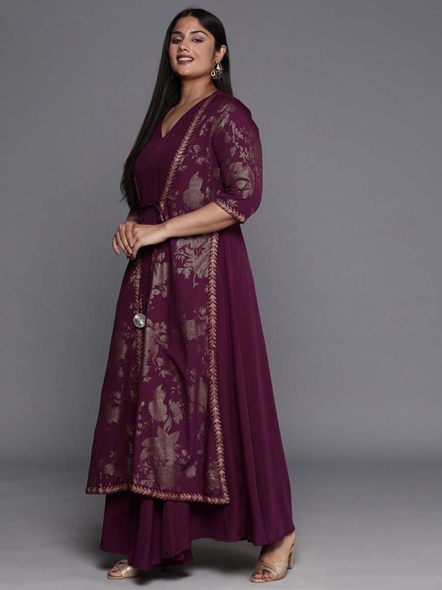 Ahalyaa Plus Size Floral Print Crepe Layered A-line Maxi Ethnic Dress - Distacart