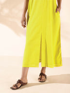 trueBrowns Lime Cotton Front Slit Dress - Distacart