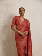 trueBrowns Maroon Gold Metallic Ready To Wear Plus Size Saree