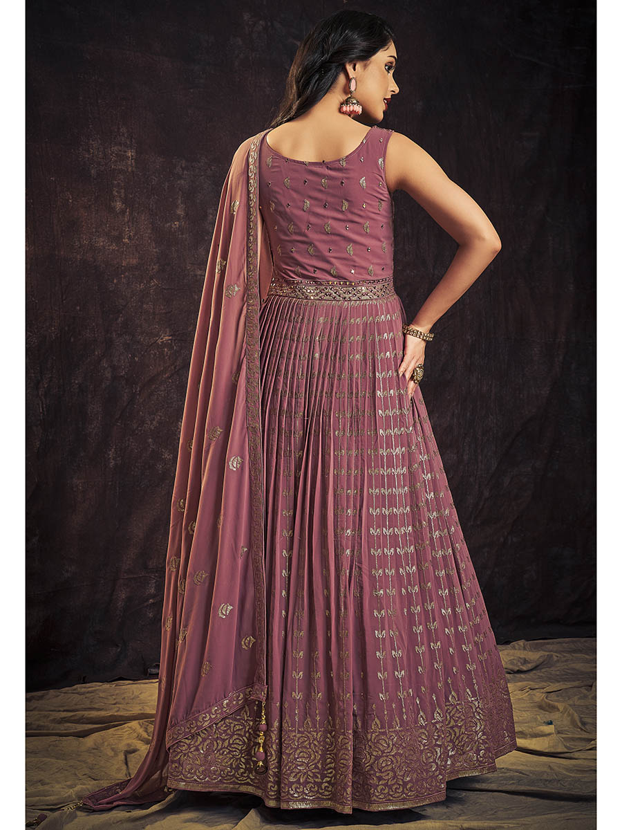 Myra Mauve Real Georgette Designer Gown Style Suit - Distacart