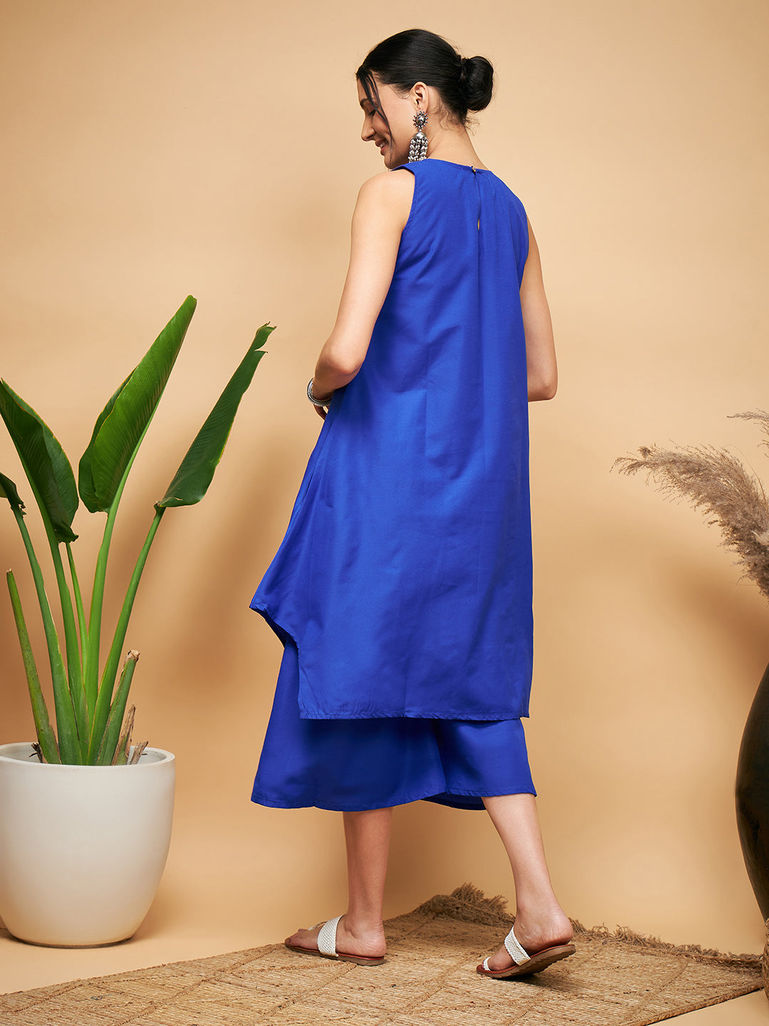 InWeave Women's Ink Blue Short Kurta Palazzo Set