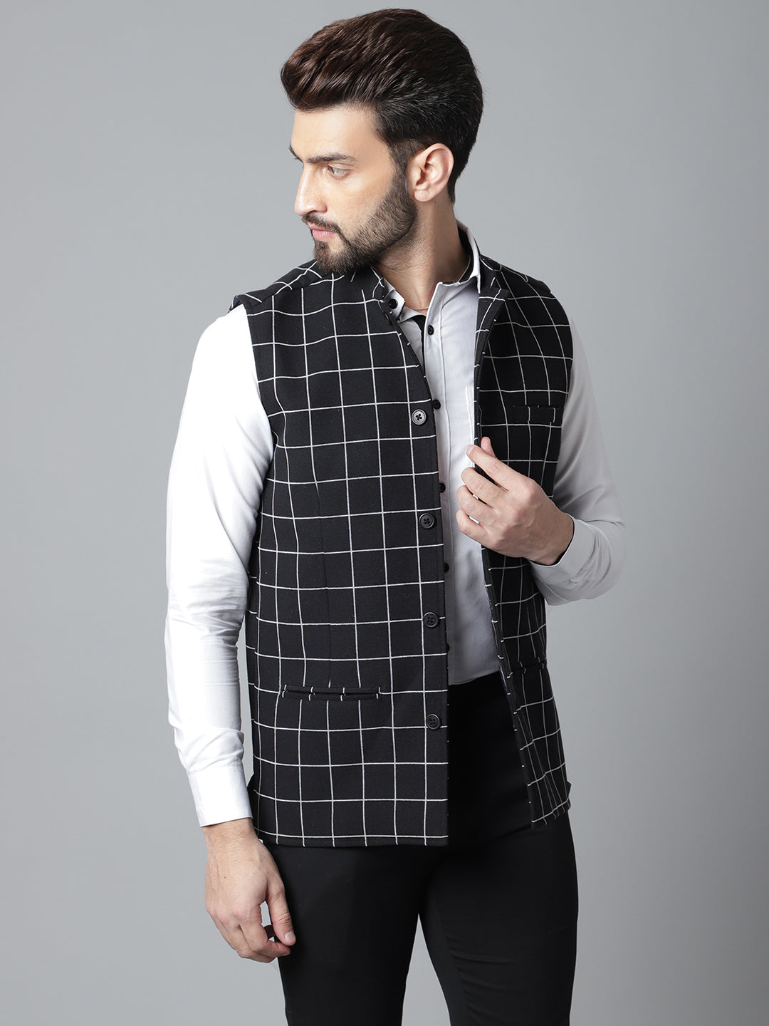 Even Apparels Men's Black Nehru Jacket With Welt Pockets