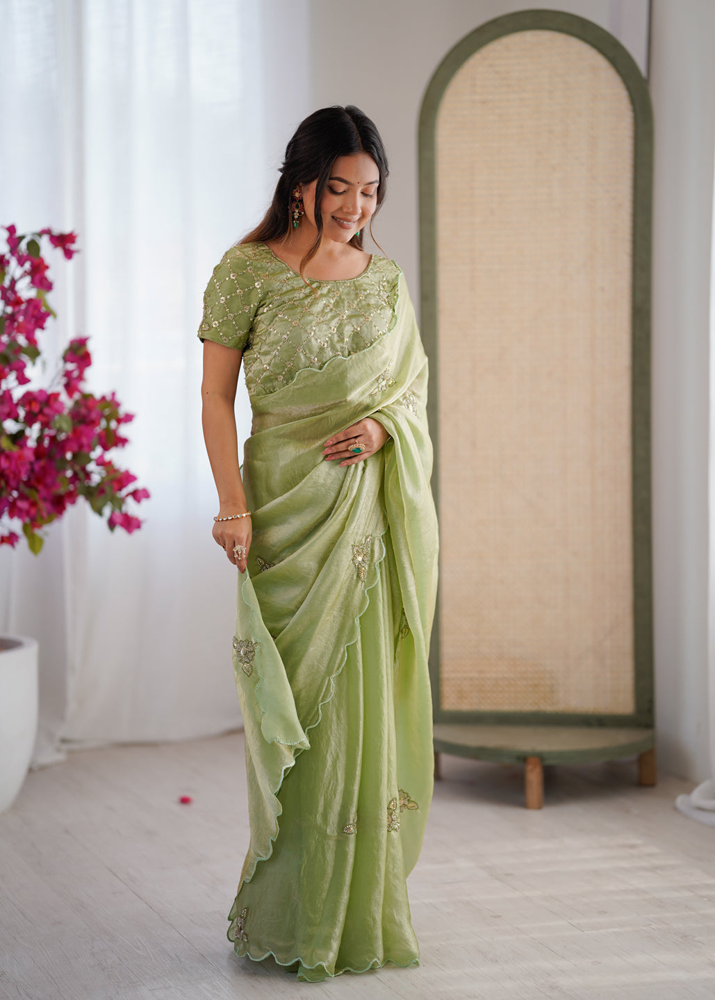 Evanik Designer Heavy Fendy Satin With Beads Embroidered Work Saree With Unstitched Blouse - Distacart