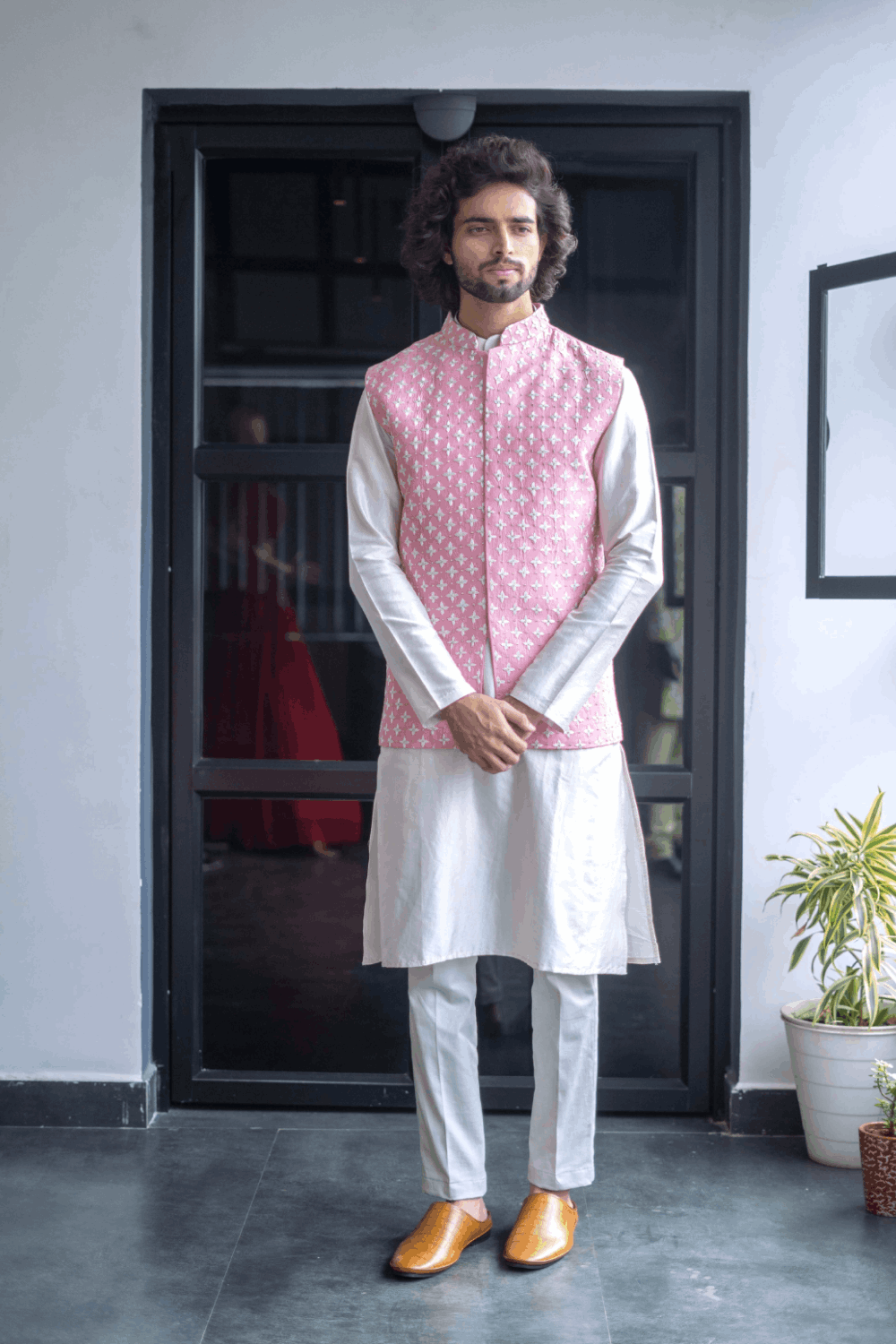 Light Pink Designer Men's Nehru Jacket by Hilo Design