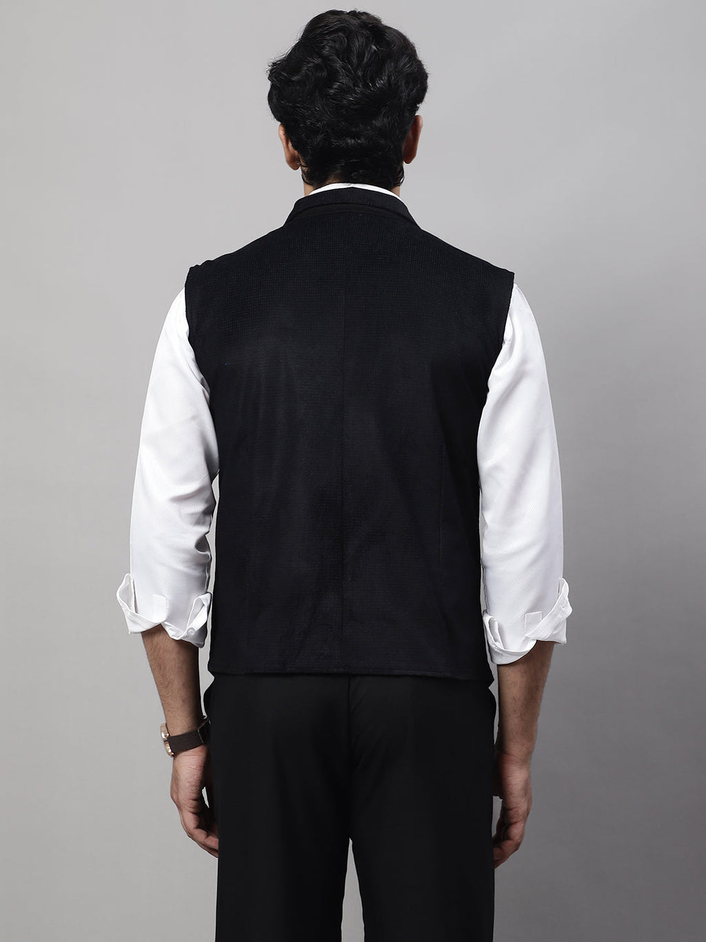Even Apparels Men's Black Nehru Jacket With Welt Pockets