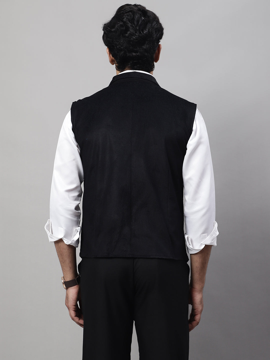 Even Apparels Men's Black Nehru Jacket With Welt Pockets
