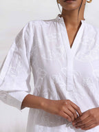 trueBrowns trueBrown White Cotton Schiffli Kurta Set - Distacart