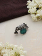 trueBrowns Silver Tone Stone Ghungroo Ring