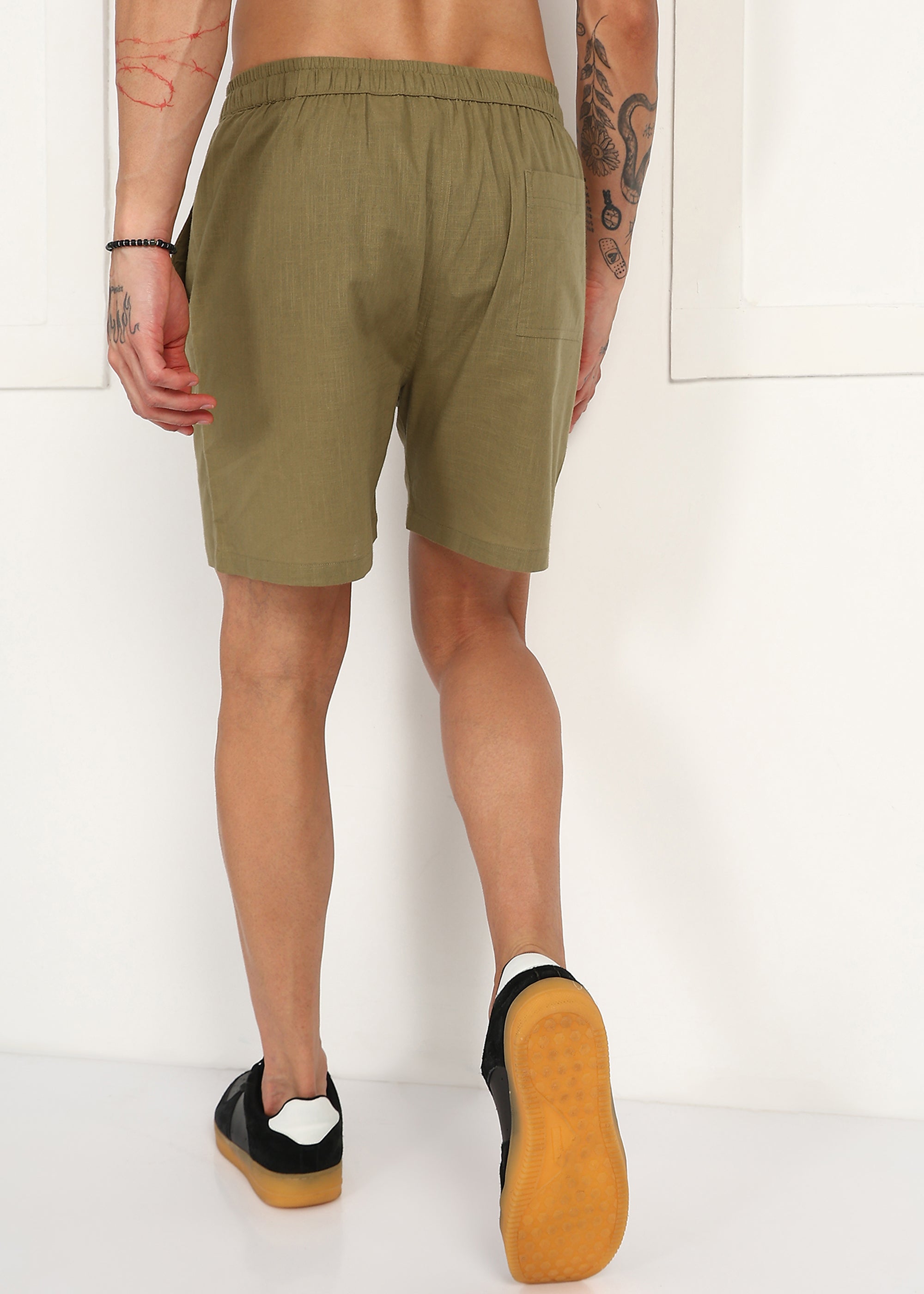 Fabmade Olive Ease Linen Shorts