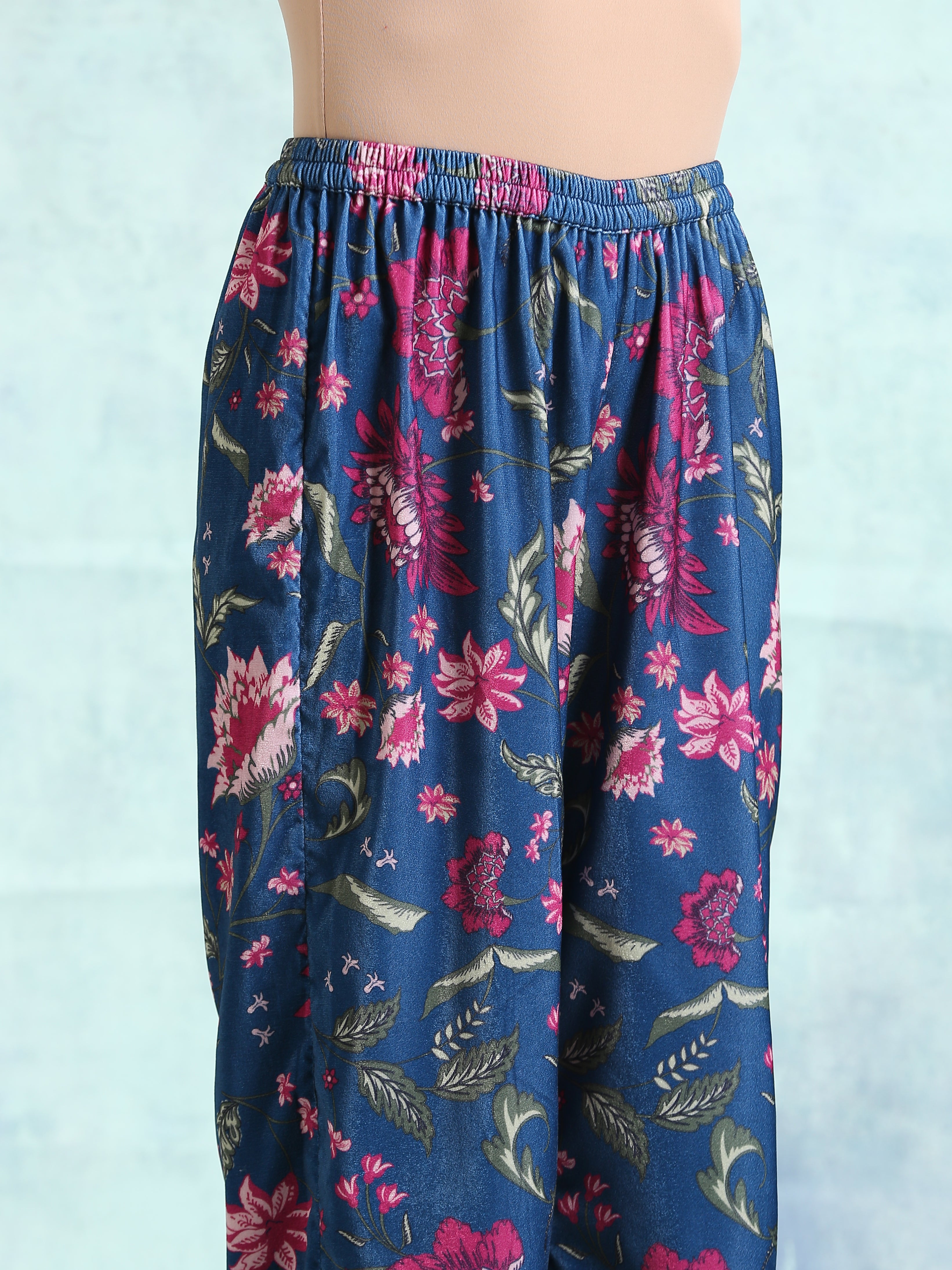 trueBrowns Blue Printed Velvet Pant
