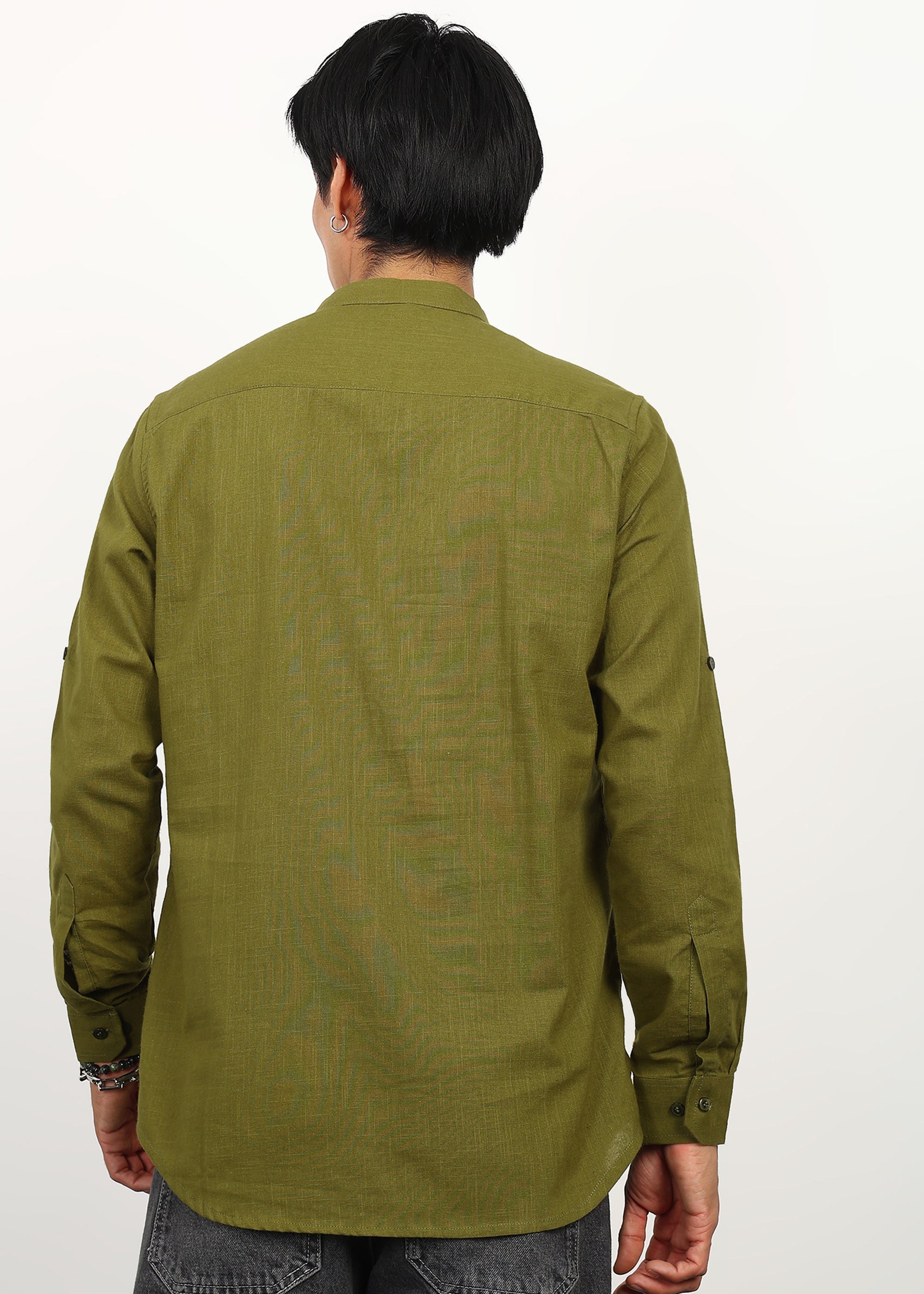 Fabmade Olive Still Linen Kurta