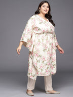 Ahalyaa Plus Size Floral Printed Flared Sleeves Kaftan Kurta